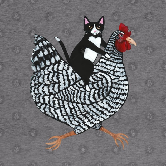 Tuxedo Cat on a Chicken by KilkennyCat Art